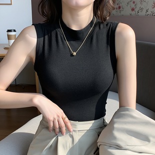 背心吊帶遮副乳外穿內搭上衣修身 女純色無袖 新圓領螺紋白色打底衫