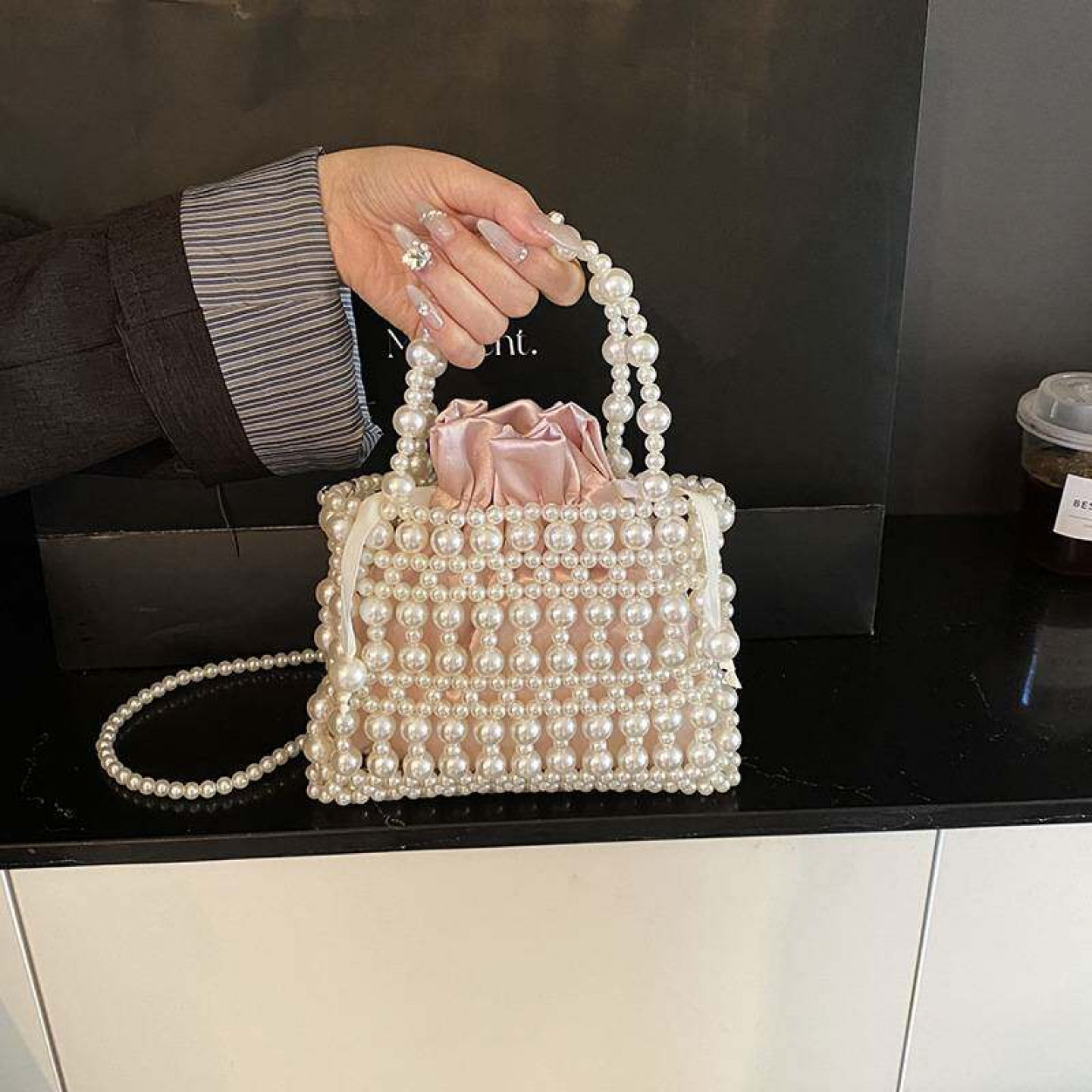 春季甜美仿珍珠手提包