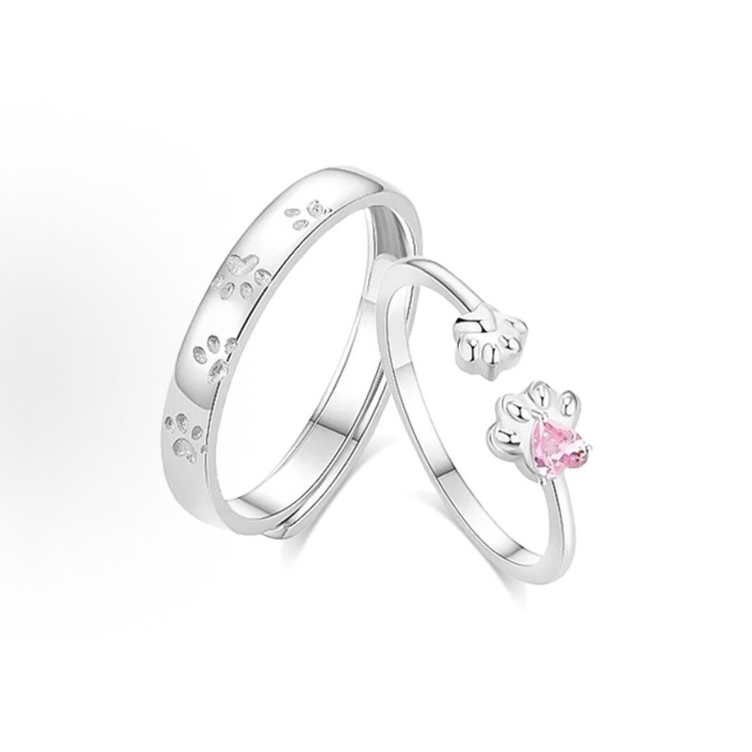 s999纯银梦幻猫爪对戒可爱萌趣卡通猫咪活口指环男女款戒指批发