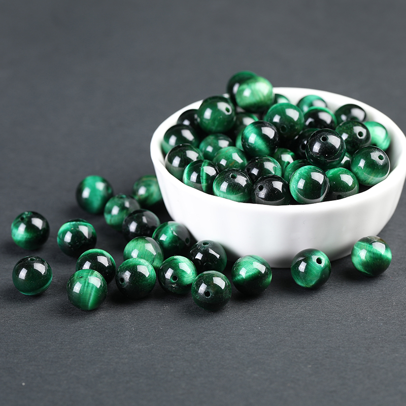 7A天然绿虎眼石散珠子男女士手串木变石树化玉diy手工手链项链