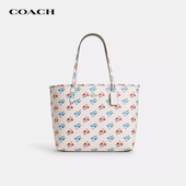蔻驰City33新款 情人节礼物 COACH 托特包彩色花朵皮质单肩手提包