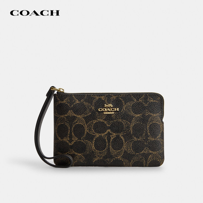 【正品保证】COACH/蔻驰女士手拿包老花迷你PVC配皮短款零钱卡包