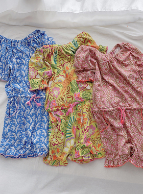 116-164英单BD女童夏季连体短裤儿童薄款休闲印花宽松沙滩连身裤