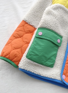 98-164英单bd女童春秋夹薄棉连帽款外套儿童拼色薄款棉衣儿童童装
