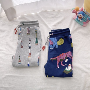 英国单BD男童春秋恐龙火箭印花纯棉毛圈运动长裤 子 儿童中大童裤