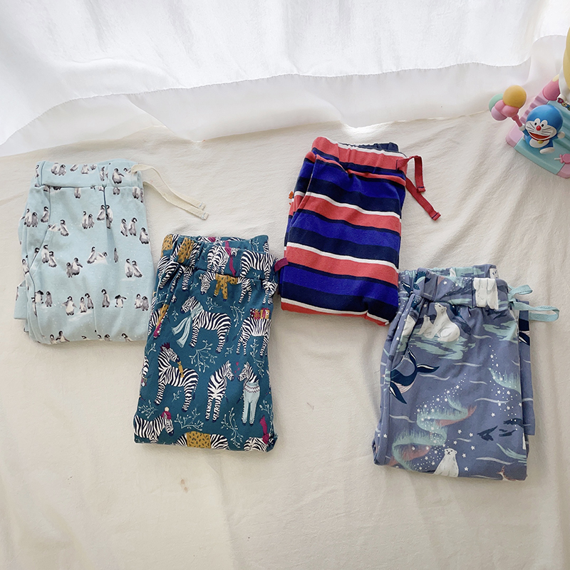 104-158英单男女童秋冬纯棉动物园印花长颈鹿家居裤睡裤裤子
