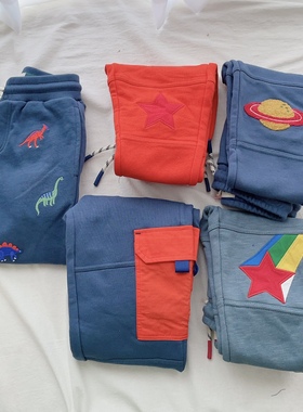 98-164英单BD男女童纯棉彩色五角星毛圈运动长裤儿童中大童裤子