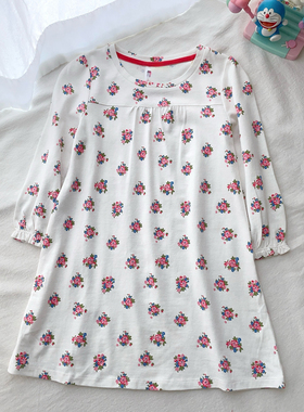 98-140英国单BD女童草莓花朵长袖袖宽松家居睡裙儿童春秋纯棉睡衣