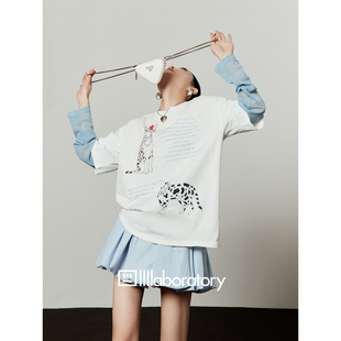 周里物「双猫加冕」宽松印花通勤复古T恤女独特漂亮巨好看上衣