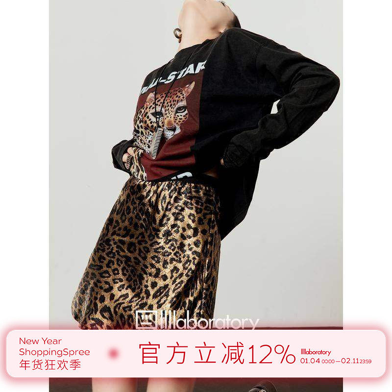 「周里物出品」黑色T恤女2025夏季新款豹纹半裙宽松做旧短袖套装,女装/女士精品,时尚套装,淘宝优惠券,粉丝福利购,淘宝优惠卷