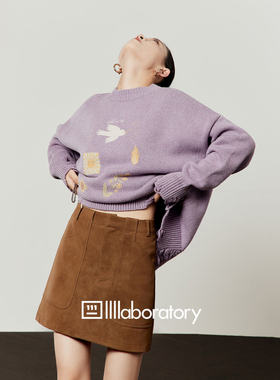 周里物出品「太阳颂」紫色毛衣女2026春季新款休闲风针织宽松上衣