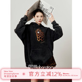 「周里物出品」黑色卫衣女2025秋季 新款 钻豹赚爆印花通勤百搭上衣