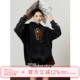 「周里物出品」黑色卫衣女2025秋季 新款 钻豹赚爆印花通勤百搭上衣