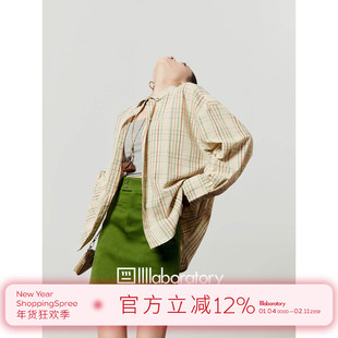 周里物/杏色衬衫女2025秋季新款复古格纹小众设计感宽松休闲衬衣