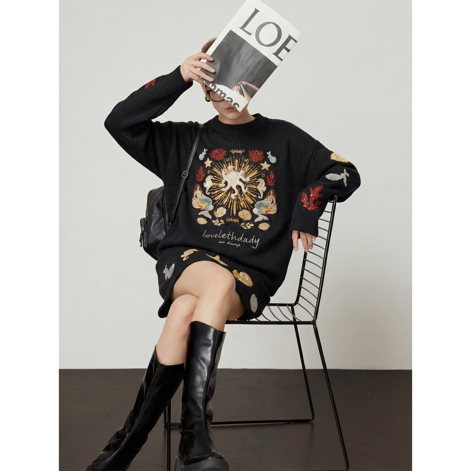 周里物出品「世纪海洋」黑色套装女2026春季新款上衣半身裙两件套,女装/女士精品,时尚套装,淘宝优惠券,粉丝福利购,淘宝优惠卷