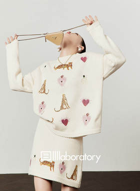 「周里物出品」白色套装女2026春季新款宽松毛衣小A字半裙两件套