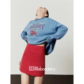 周里物出品「樱桃有机」蓝色毛衣女2026春季 破洞宽松休闲上衣 新款