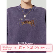 「周里物出品」蜡紫色卫衣女2025秋季 新款 印花休闲风做旧圆领上衣