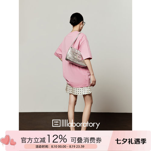 周里物粉色斑点狗印花短袖T恤女