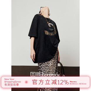 周里物出品「绒尾丛曳」2025夏季新款T恤女豹纹宽松显瘦短袖上衣