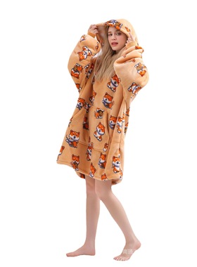 新款 可穿huggle毯连帽抓绒衣加厚电视毯懒人衣tv毯睡衣卫衣