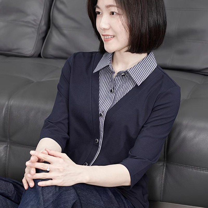 假两件衬衫领小衫显瘦气质中袖女