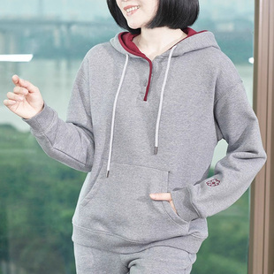 女士卫衣女款2025新款加绒保暖宽松版高质量灰色连帽长袖外套秋冬