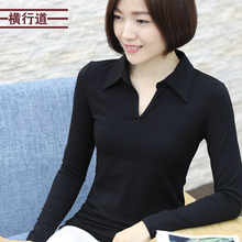 莫代尔打底衫 T恤女 女黑色秋衣长袖 大码 19有领带领翻领polo衫 修身