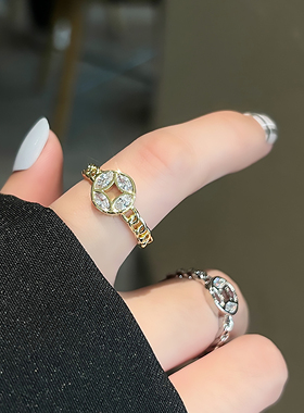 Ayv | 招财钱币偏财铜钱女士旺财戒指18k金色开口高级感嵌钻小众