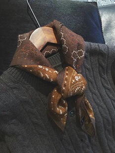 透气舒软手工卷边印花多用途古典美拉德系列小方丝围巾/丝巾/披肩