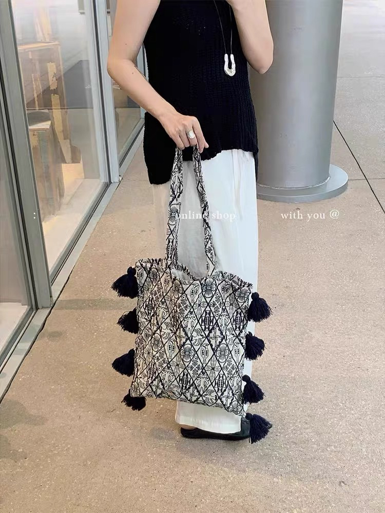 流苏包重工名族风印画大容量帆布包包女单肩2025新品小众文艺风包