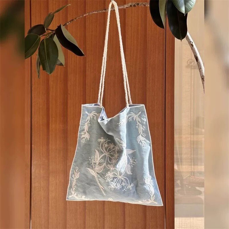 小众设计师款慵懒风刺绣麻布托特包单肩手提包女包2025新款个性潮