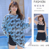 遮肚子防走光泳装 印花游泳衣女保守遮肚显瘦大胸微胖大码 时尚 新款