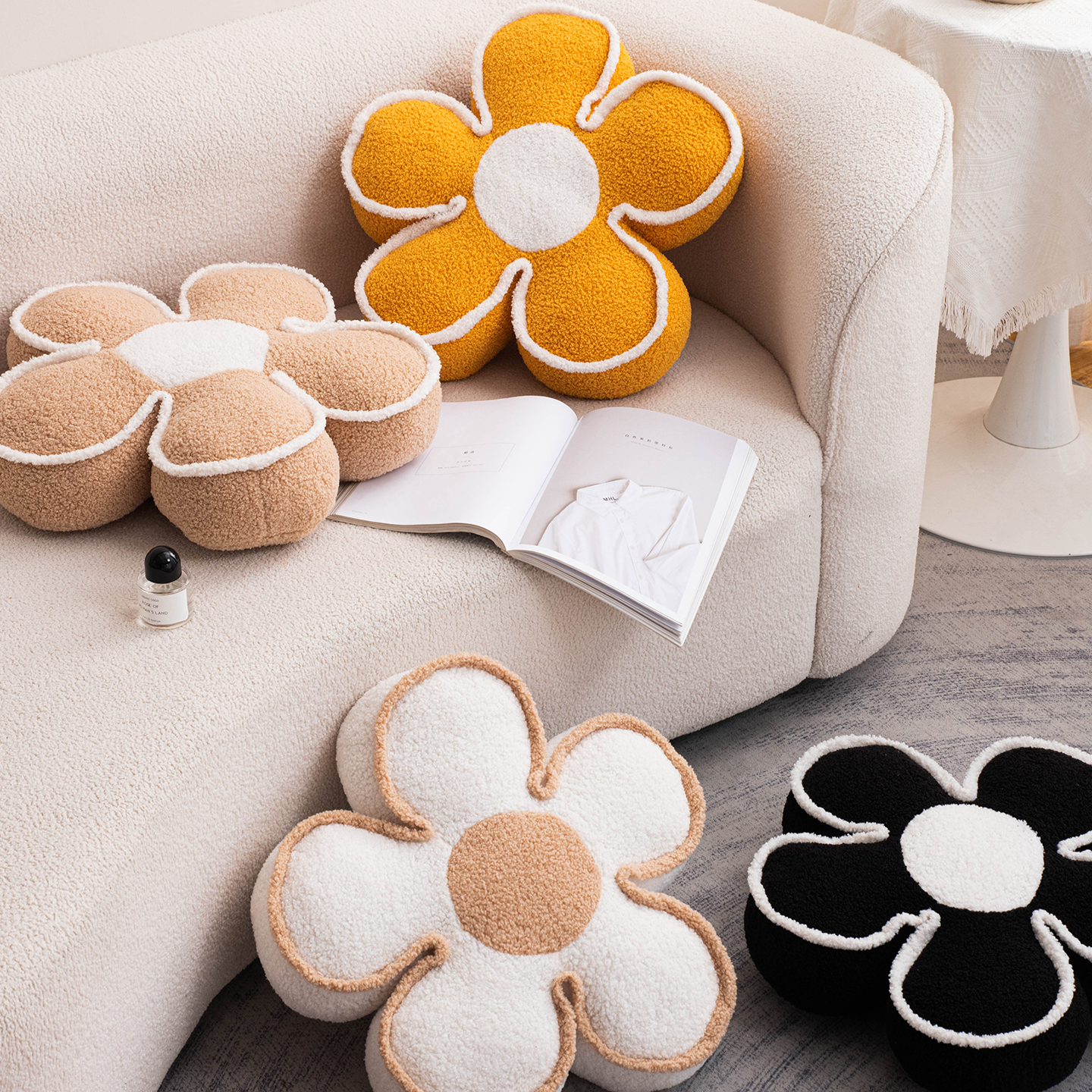 花朵毛绒绒坐垫屁垫沙发飘窗卧室地上椅子抱枕办公室椅垫靠背靠