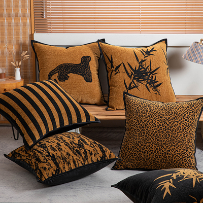 新中式中古雪尼尔提花抱枕靠垫客厅沙发腰枕靠枕床头大靠背垫含芯