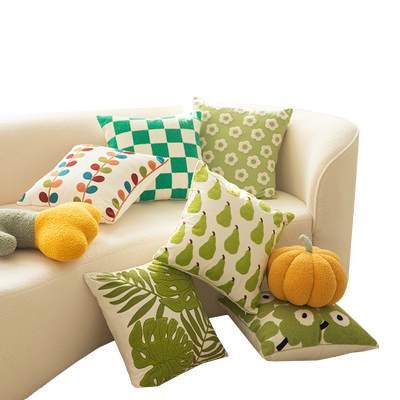 水果抱枕绿色青梨棋盘格创意