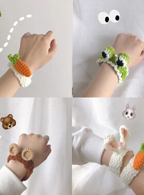 网红成品卡通小熊手环毛线手工编织可爱兔子耳朵手链情侣创意礼品