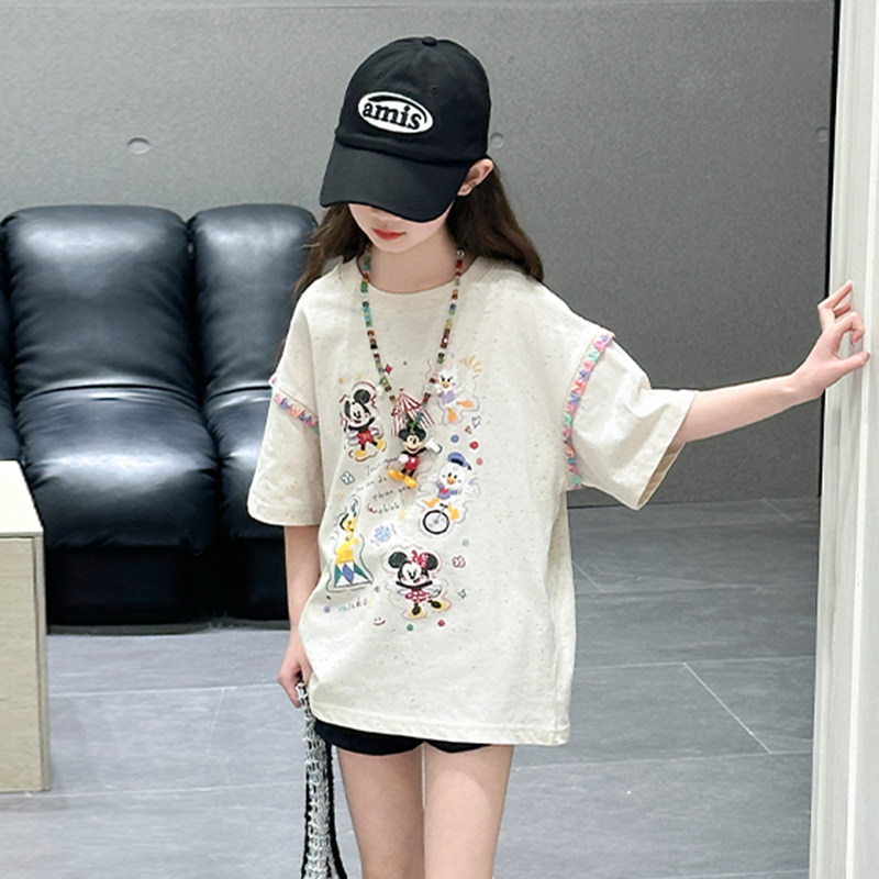 韩国女童t恤短袖夏装2025新款儿童装体恤中大童女孩上衣时髦洋气T
