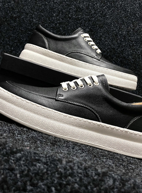 基础款简约男鞋2025春季新款青年百搭休闲鞋国货潮鞋真皮厚底板鞋