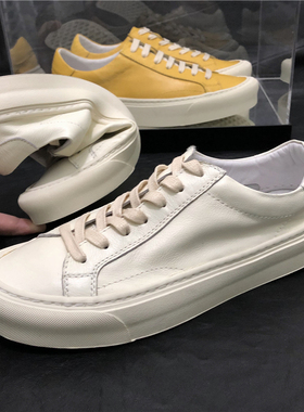 春夏简约百搭休闲男鞋欧美青年单层牛皮软底小白鞋真皮低帮板鞋男