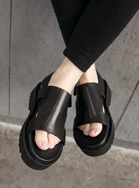 夏季新品男鞋欧洲站走秀款搭扣潮鞋5CM增高厚底真皮罗马凉鞋男女