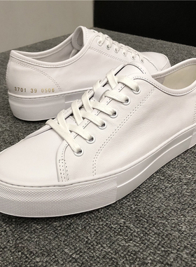 牛皮小白鞋春季新款百搭男鞋韩版透气白鞋内增高厚底真皮休闲板鞋