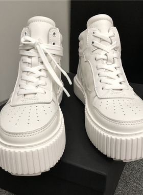 春季头层牛皮男鞋欧洲站ins青年潮鞋5cm内增高厚底真皮高帮板鞋男