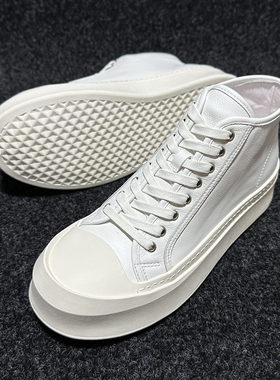 通勤款中帮小白鞋2025新款男鞋欧美青年潮鞋内增高厚底真皮板鞋男