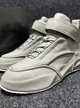 4cm全牛皮包裹厚底增高男鞋秋冬欧美时尚潮鞋魔术贴真皮高帮板鞋