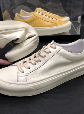 春季休闲百搭男鞋原创国潮单层牛皮软底青年小白鞋黄色真皮板鞋男