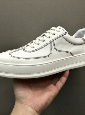 韩版小白鞋2025春季新款男鞋子增高厚底板鞋真皮百搭休闲鞋男软底