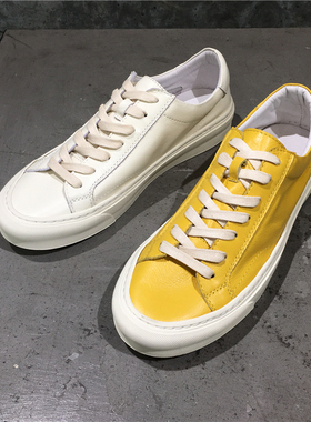 夏季简约百搭休闲单鞋原创韩版潮鞋黄色软底青年小白鞋真皮板鞋男