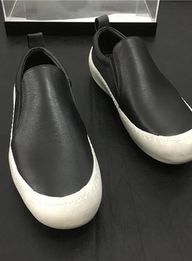 包子鞋春季男鞋英伦复古做旧青年小白鞋真皮低帮套脚休闲鞋乐福鞋