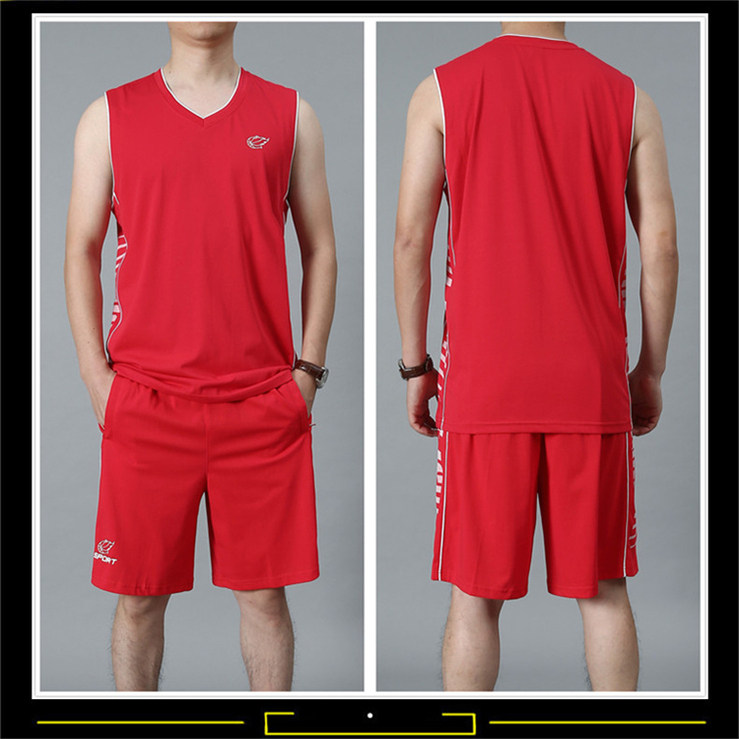 口袋带拉链纯棉运动套装宽松大码健身跑步服背心短裤两件套篮球服